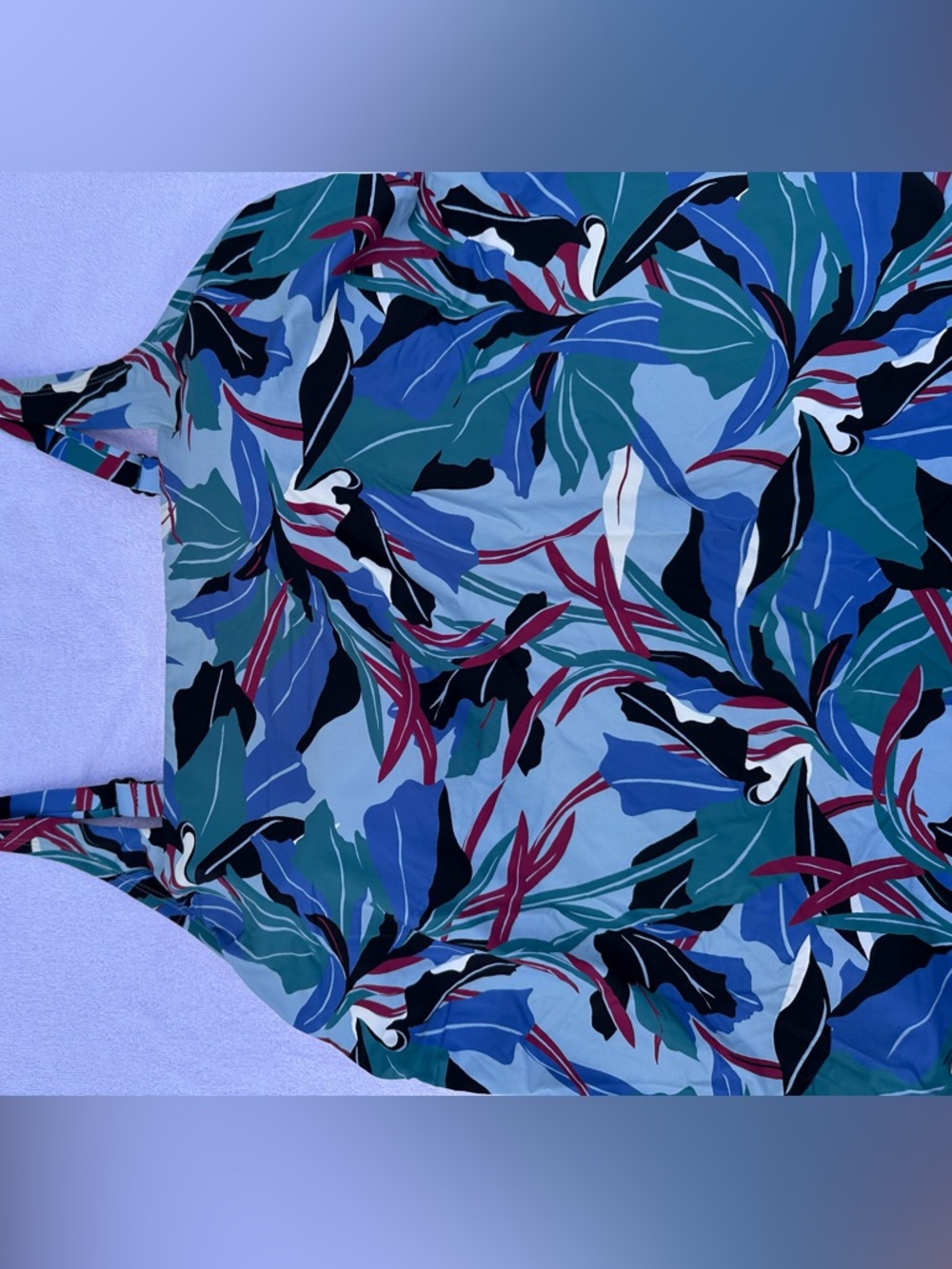 Tropical Leaf Print swim  Top in Blue & Green Alaskan Hard Gear
